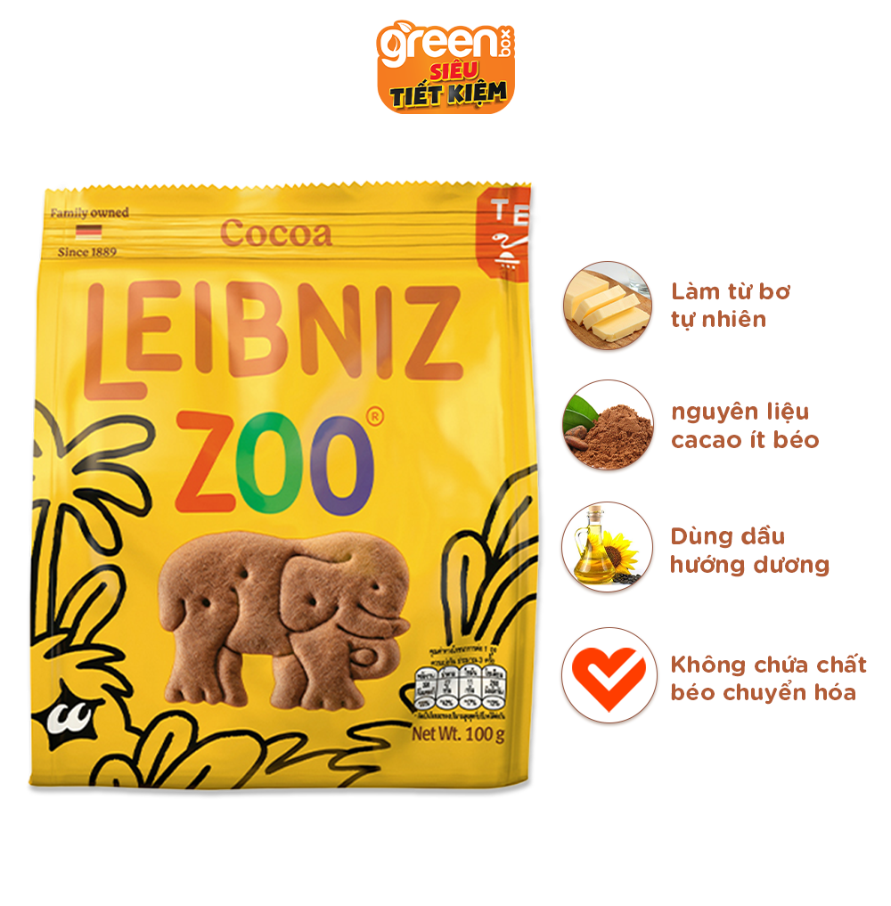Bánh qui ca cao hình thú rừng nhiệt đới Leibniz Zoo 100g