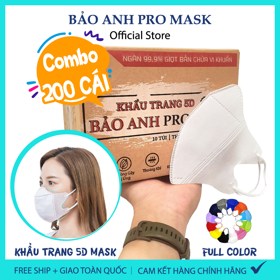 Free ship - Thùng 200 Cái Khẩu Trang 5D Bảo Anh Promask