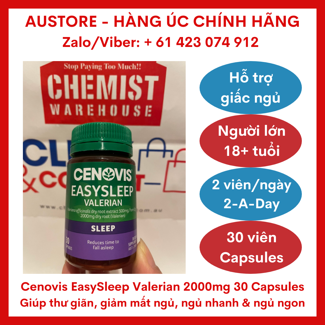 [Bill Úc, Date mới] Cenovis EasySleep Valerian 2000 30 Capsules - Viên uống hỗ trợ giấc ngủ Cenovis giúp cải thiện tình trạng mất ngủ, ngủ nhanh & ngủ ngon