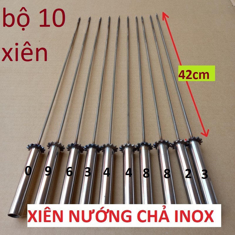 Bộ 10 Que xiên inox chuyên dùng nướng thịt ( cho máy nướng tự động ) xien nuong cha