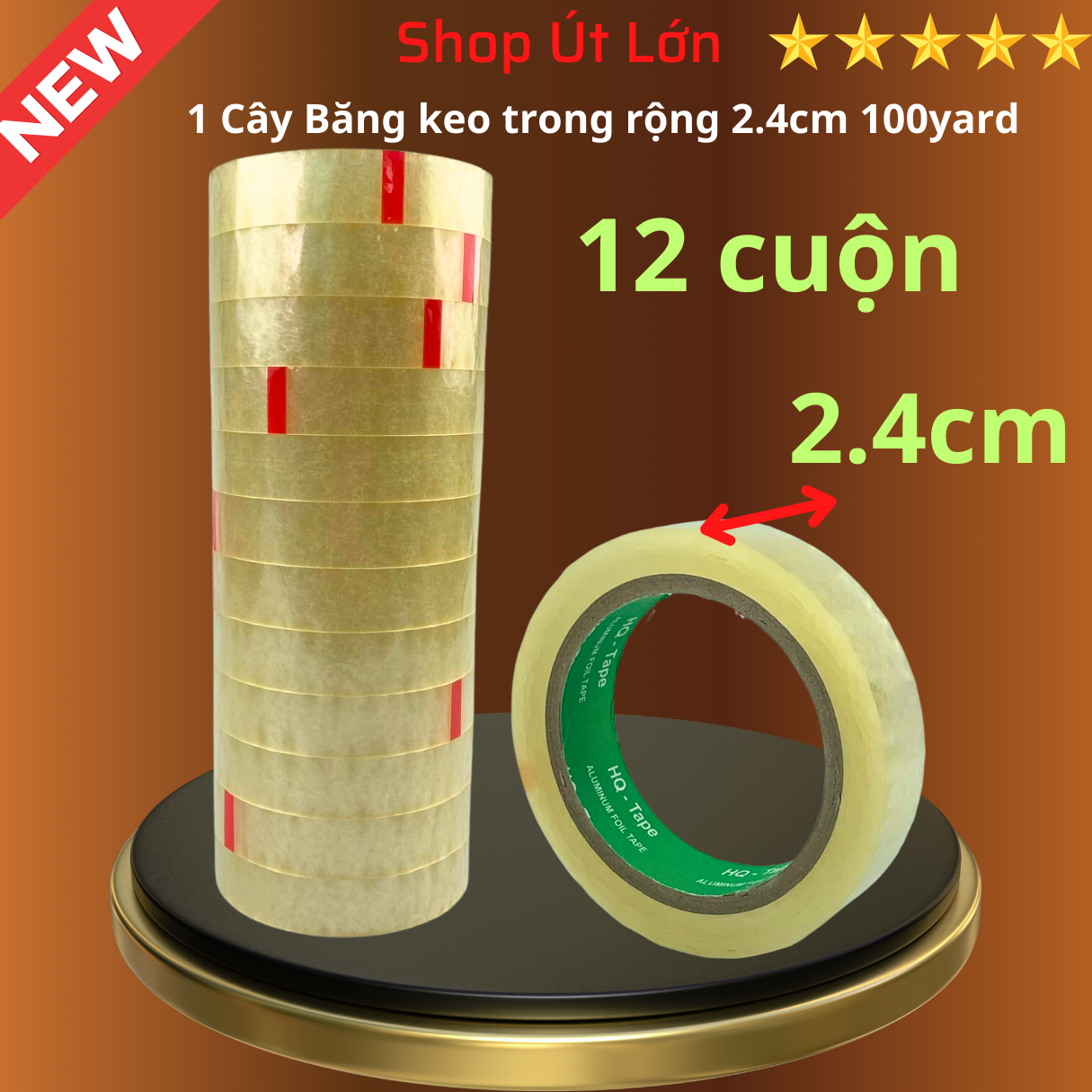 Băng keo trong rộng 2.4cm, 100yard, nặng 1kg, lõi giấy 3mm, 1 cây có 12 cuộn