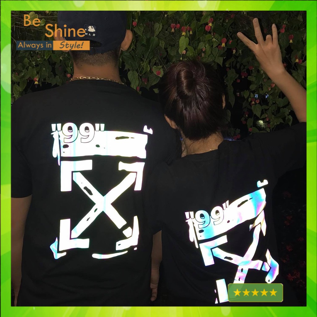 Áo Thun Unisex In Hiệu Ứng Hologram Hình logo Off White 99 Phản Quang 7 Màu Áo Phông Cotton Cổ Tròn Nam Nữ TATO StreetWear