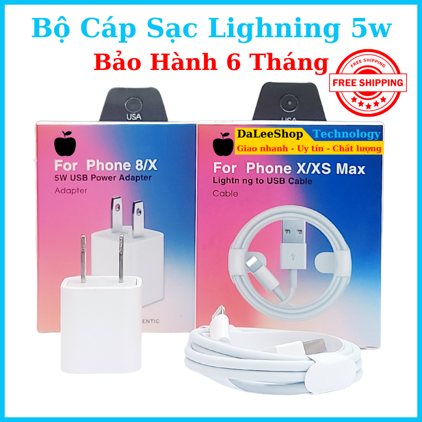 Bộ sạc 5w cao cấp bộ cáp sạc 5w dùng cho các máy 6/7/8/X an toàn không nóng máy Bảo Hành 6 Tháng Tại Daleeshop Bosac5w