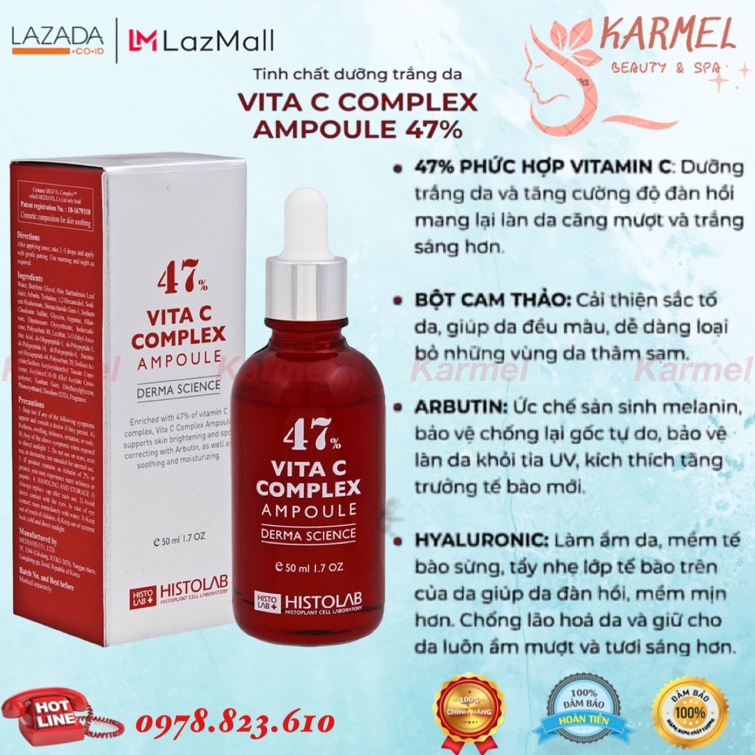 Tinh chất trị nám dưỡng trắng da histolab 47% vita c complex ampoule 50ml - karmel chính hãng