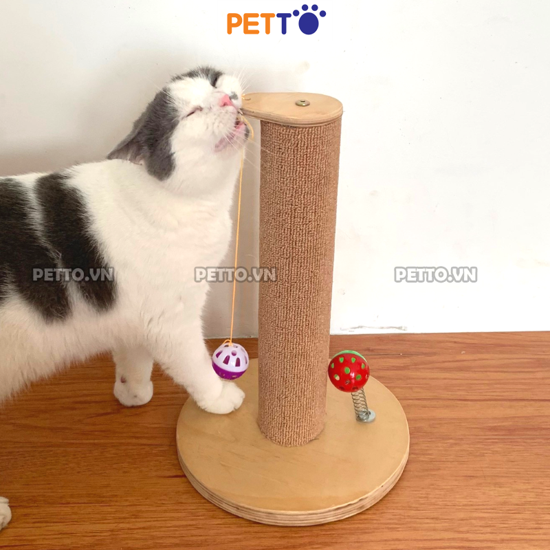 Trụ cào móng cho mèo PETTO cây cào móng cho mèo bằng gỗ KÈM ĐỒ CHƠI bóng chuông siêu xinh cho thú cưng CT034
