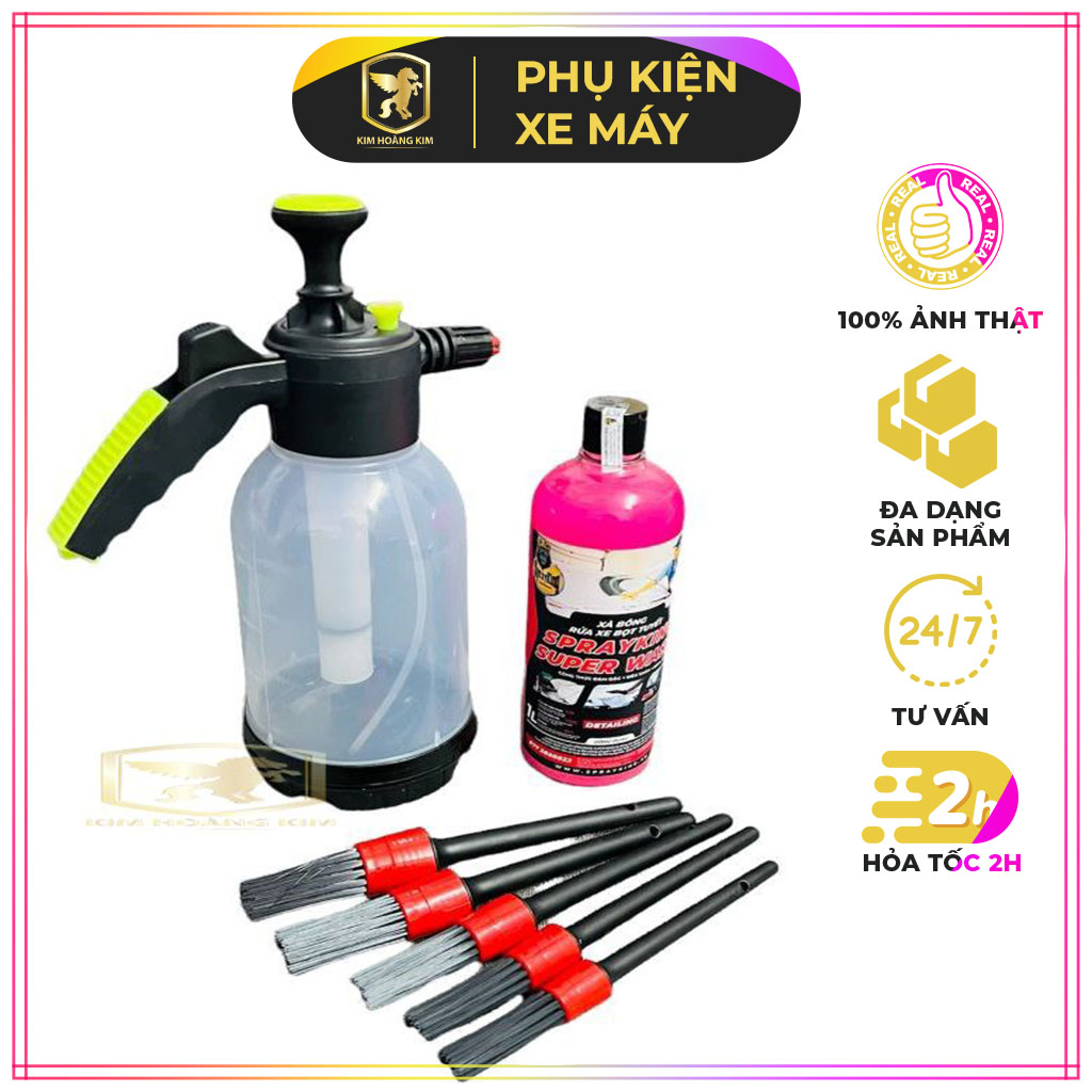 [ HCM ]  Combo Bình Bọt Tuyết Tặng kèm Xà Bông Sprayking 1 lít và Cọ 5 cây chuyện dụng Rửa xe máy oto (Shop có bán lẻ từng món) , Uy Tín, Chất Lượng, Mua Ngay
