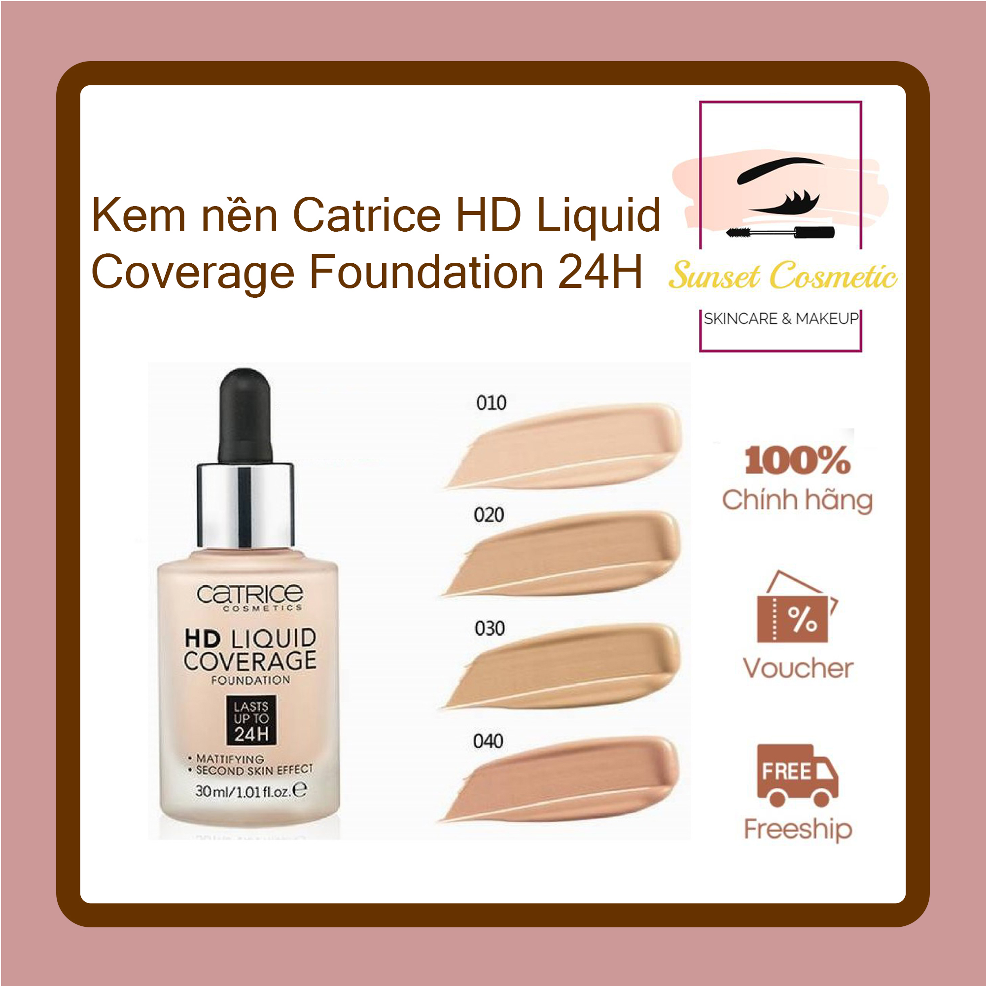 Kem nền che phủ hoàn hảo catrice hd liquid coverage foundation 30ml 24h hd