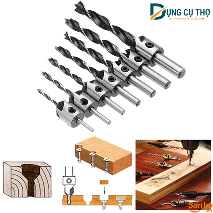 Bộ 7 mũi khoan gỗ 2 tầng mũi khoan bắt vít âm cao cấp