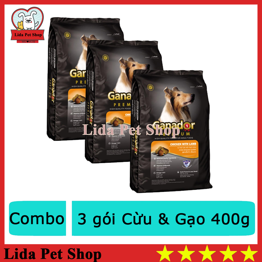 HN- (Combo 3 gói) Thức ăn  dạng hạt GANADOR ADULT (dành cho chó trên 1 năm tuổi) gói 400gr (209)-HP10300TC