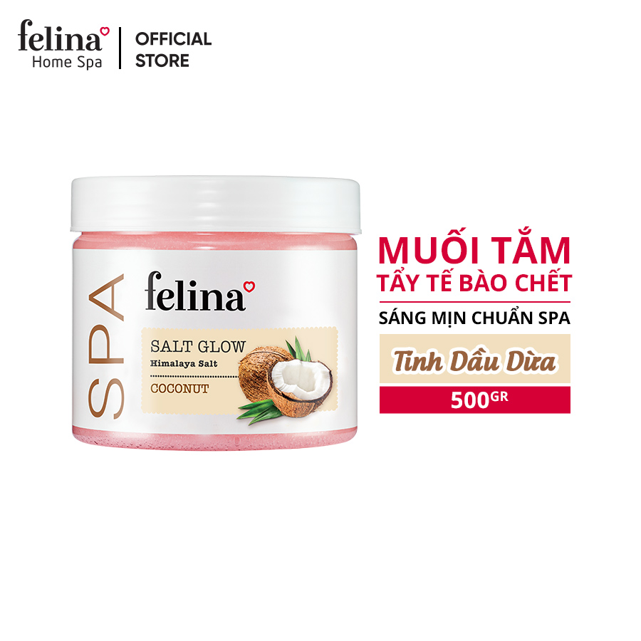 Muối tắm tẩy tế bào chết body Felina Home Spa 500g từ hạt muối hồng Himalaya thanh khiết giúp da sạch sâu, sáng mịn