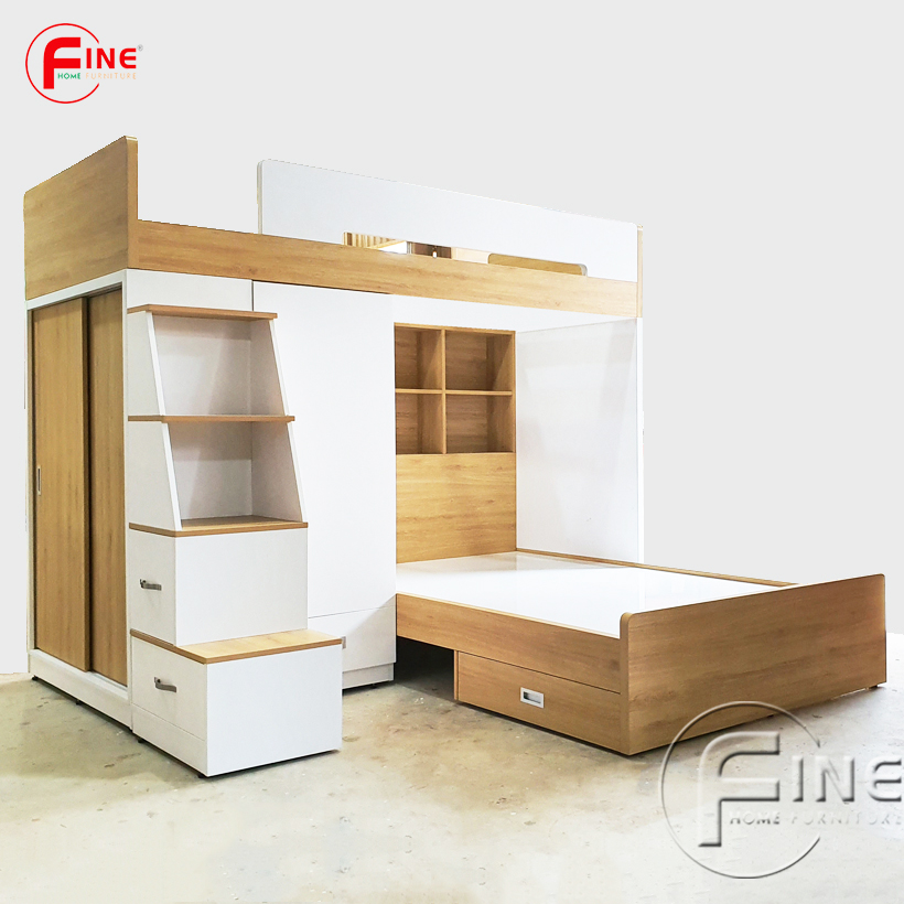 Giường Tầng Kết Hợp Tủ Hiện Đại Cao Cấp FINE FT229 Có tủ quần áo hiện đại phía dưới giường