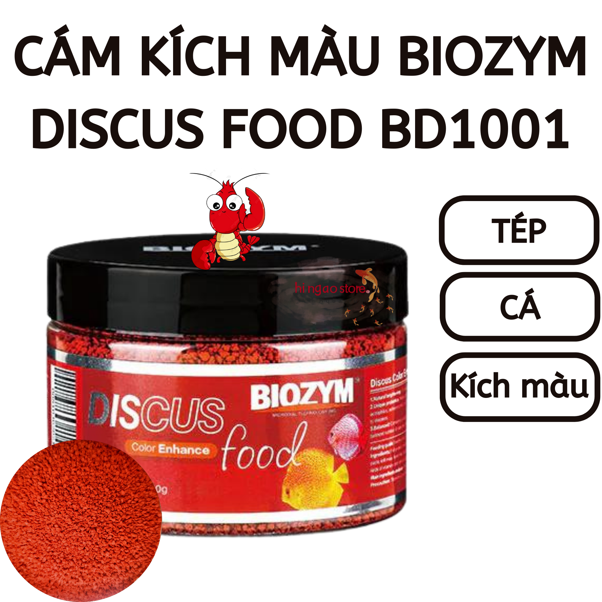 Cám kích màu Discus Food BD1001, Cám Biozym kích màu - Kích màu cho tép cảnh, cá cảnh - Thức ăn cá dĩa, cám cá dĩa | Hingaostore.
