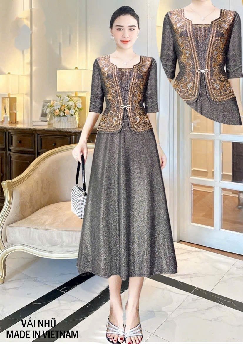 Đầm Dạ Hội Trung Niên cho mẹ-Đầm Trung Niên Cao cấp kim sa bigsize