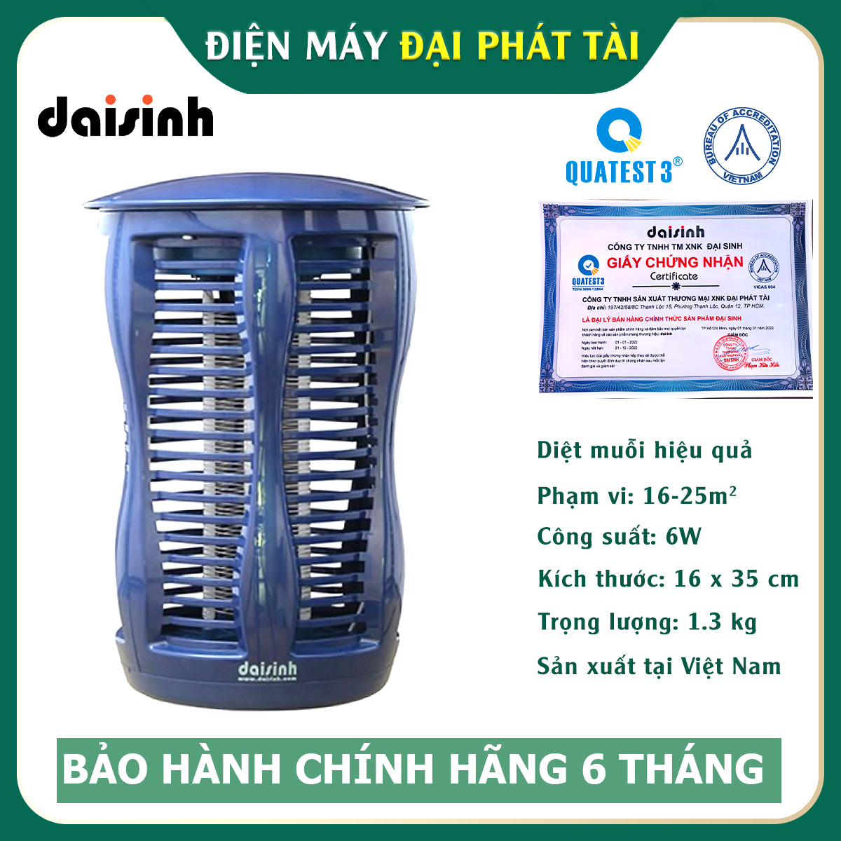 [HCM]Đèn Bắt muỗi Và Diệt Côn Trùng Đại Sinh DS-D62 (xanh)