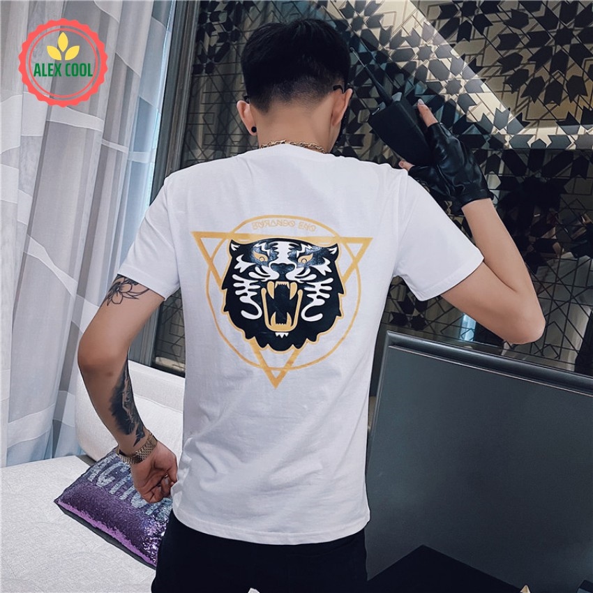 【nóng】 Áo thun nam áo phông nam tay ngắn cổ tròn chất cotton co giãn 4 chiều hình đầu hổ alex cool