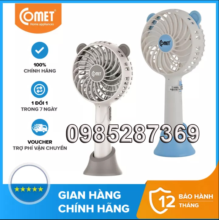 Quạt tích điện mini cầm tay sạc pin comet 3w có đế rời để bàn crf0804