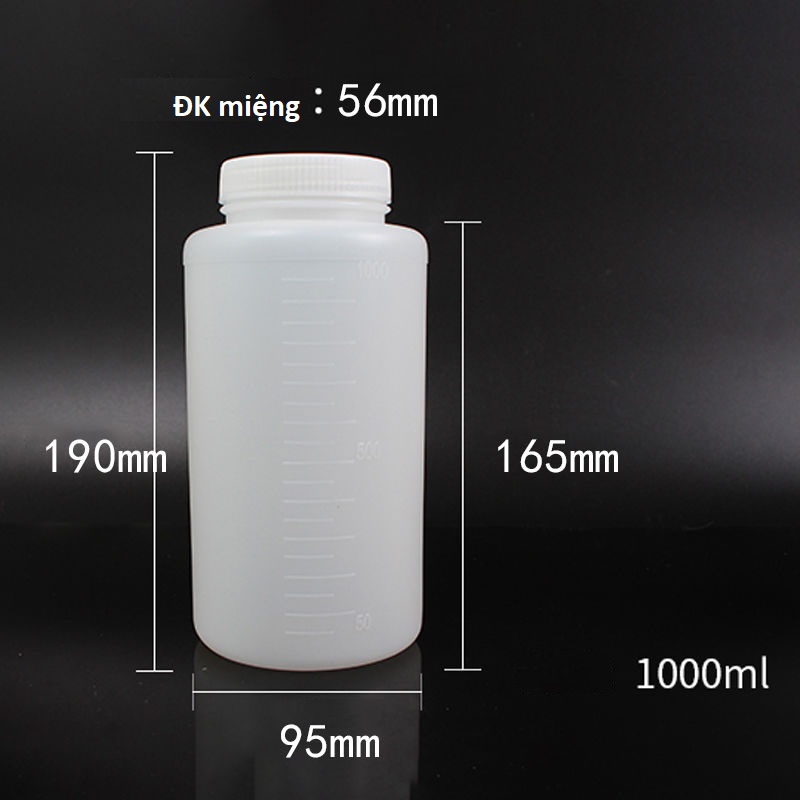 Chai nhựa HDPE 1000ml chia vạch miệng rộng