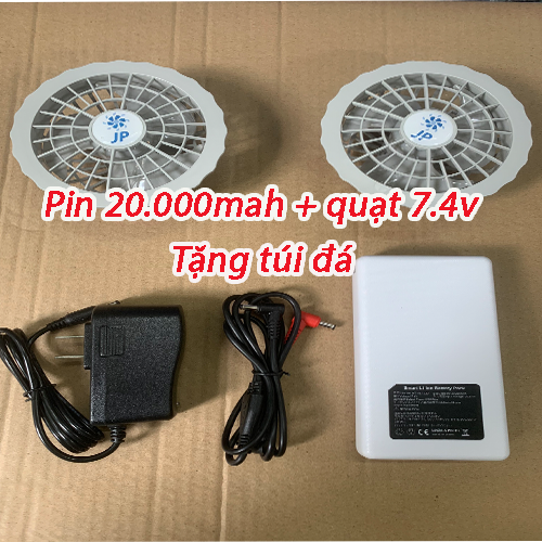 Phụ kiện áo điều hòa Nhật Bản ( gồm pin 20.000mah + 2 quạt + sạc và dây nối ) - Tặng túi đá khô