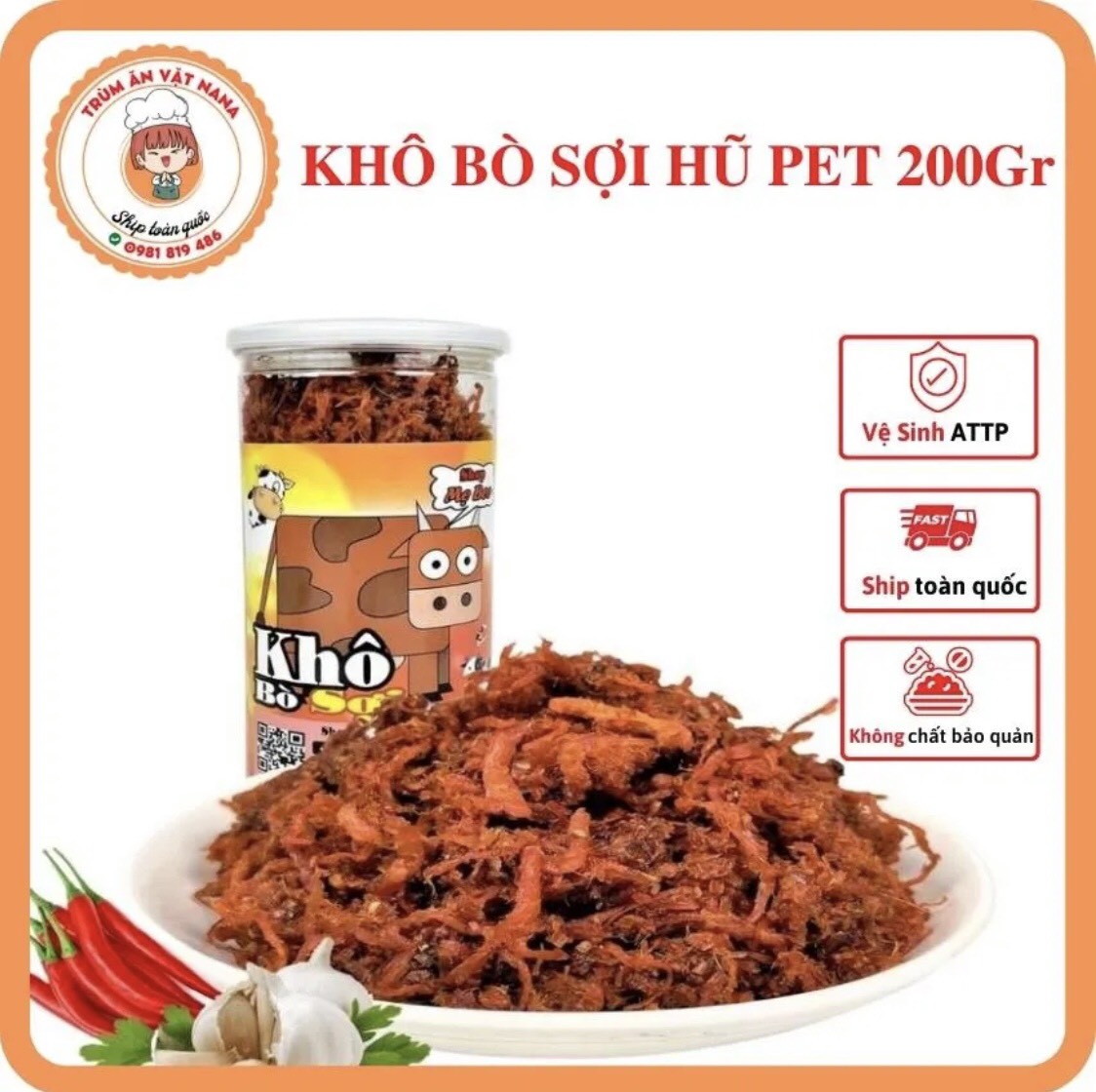Combo 2 hũ khô bò sợi hũ pet 200gr siêu ngon - đậm vị, khô bò xé sợi ăn liền loại 1, trùm ăn vặt nana