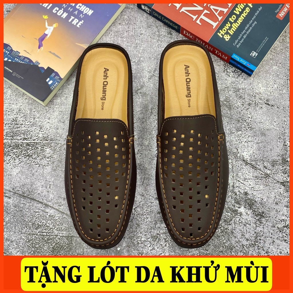 ✶♤◊ giày sục nam cao cấp - da bò - đế cao su - đục lỗ thoáng khí gs186