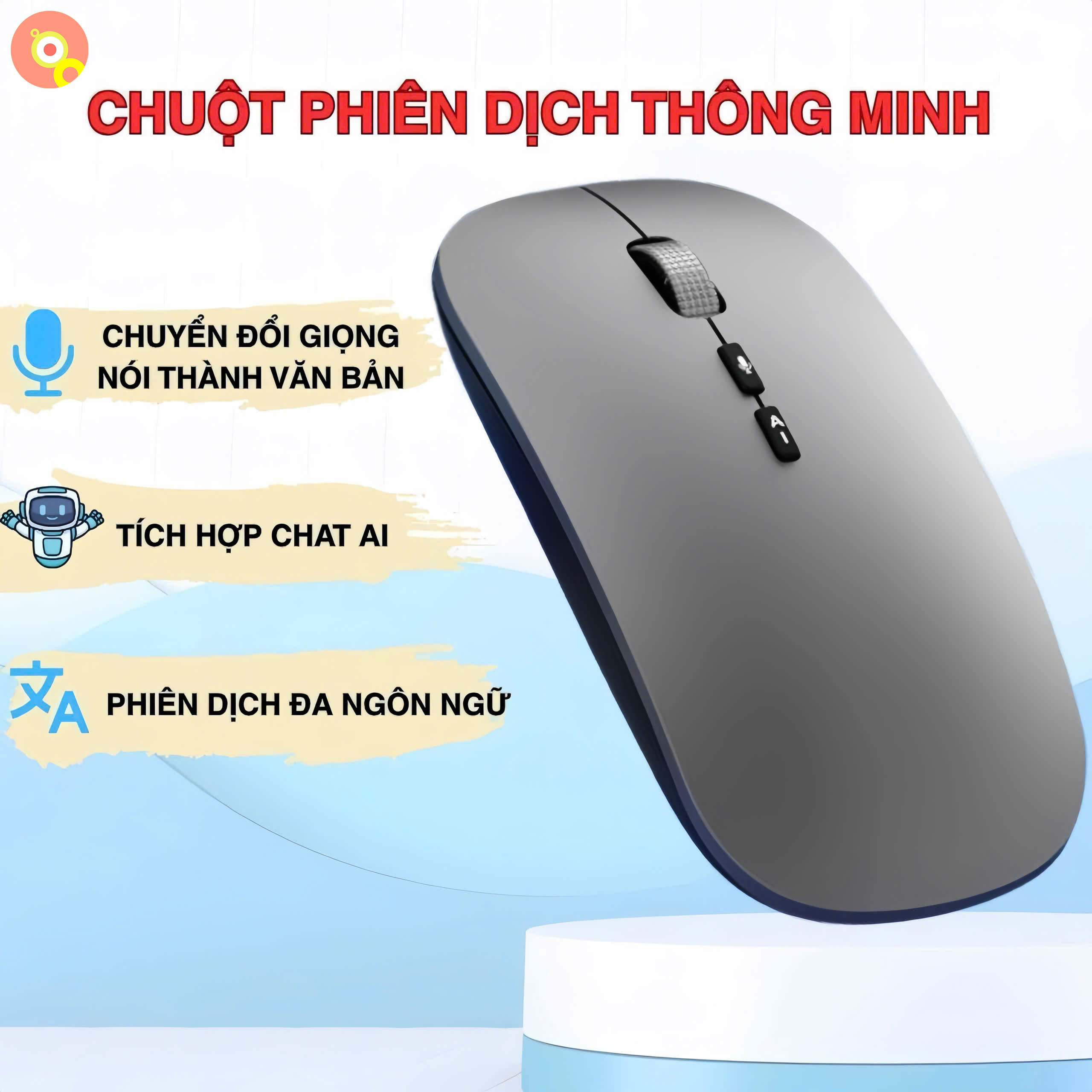 Chuột AI Thông Minh Không Dây A7 - Phiên Dịch Đa Ngôn Ngữ, Chuyển Giọng Nói Thành Văn Bản Dễ Sử Dụng