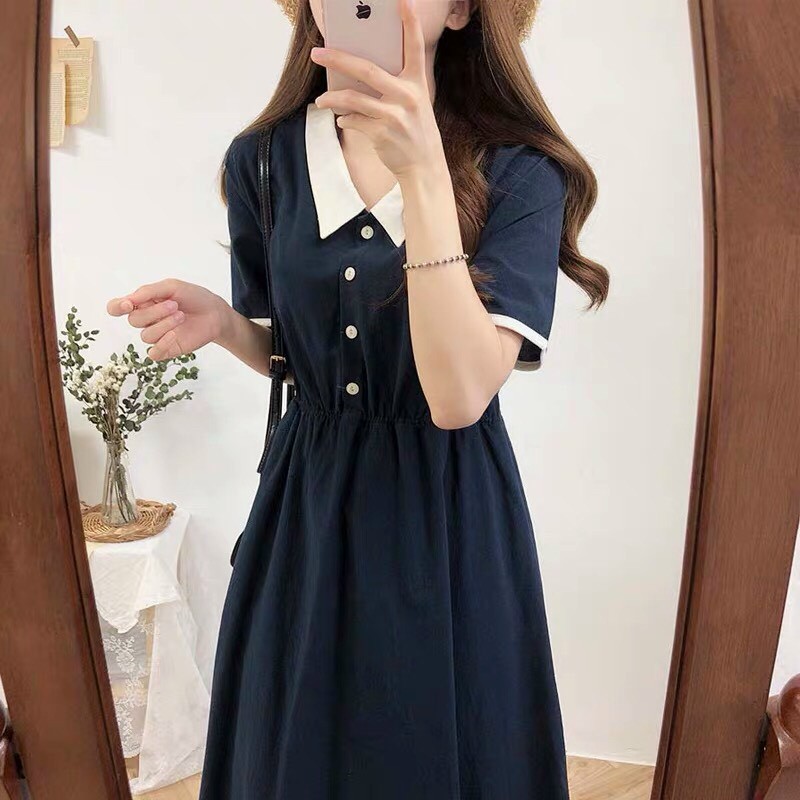 Váy đầm nữ dáng dài xòe cổ bẻ, mẫu váy đầm nữ đẹp dài ngắn