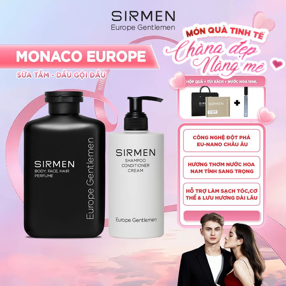Combo Monaco Europe Sữa tắm gội nam 4 in 1 và Dầu gội nam 3 in 1 hương nước hoa châu Âu SIRMEN Europ