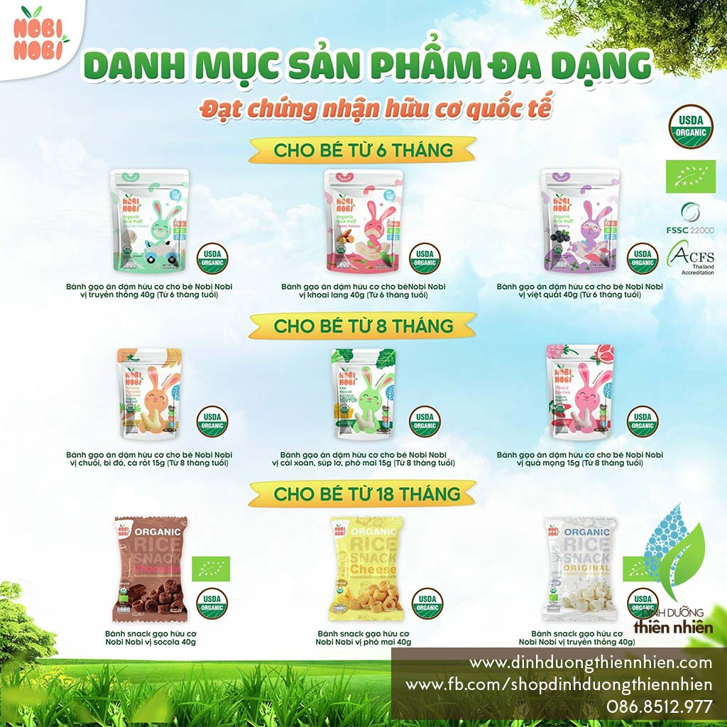 Từ 6 Tháng Tuổi Bánh Gạo Ăn Dặm Hữu Cơ Cho Bé Nobi Nobi Organic Rice Puff,