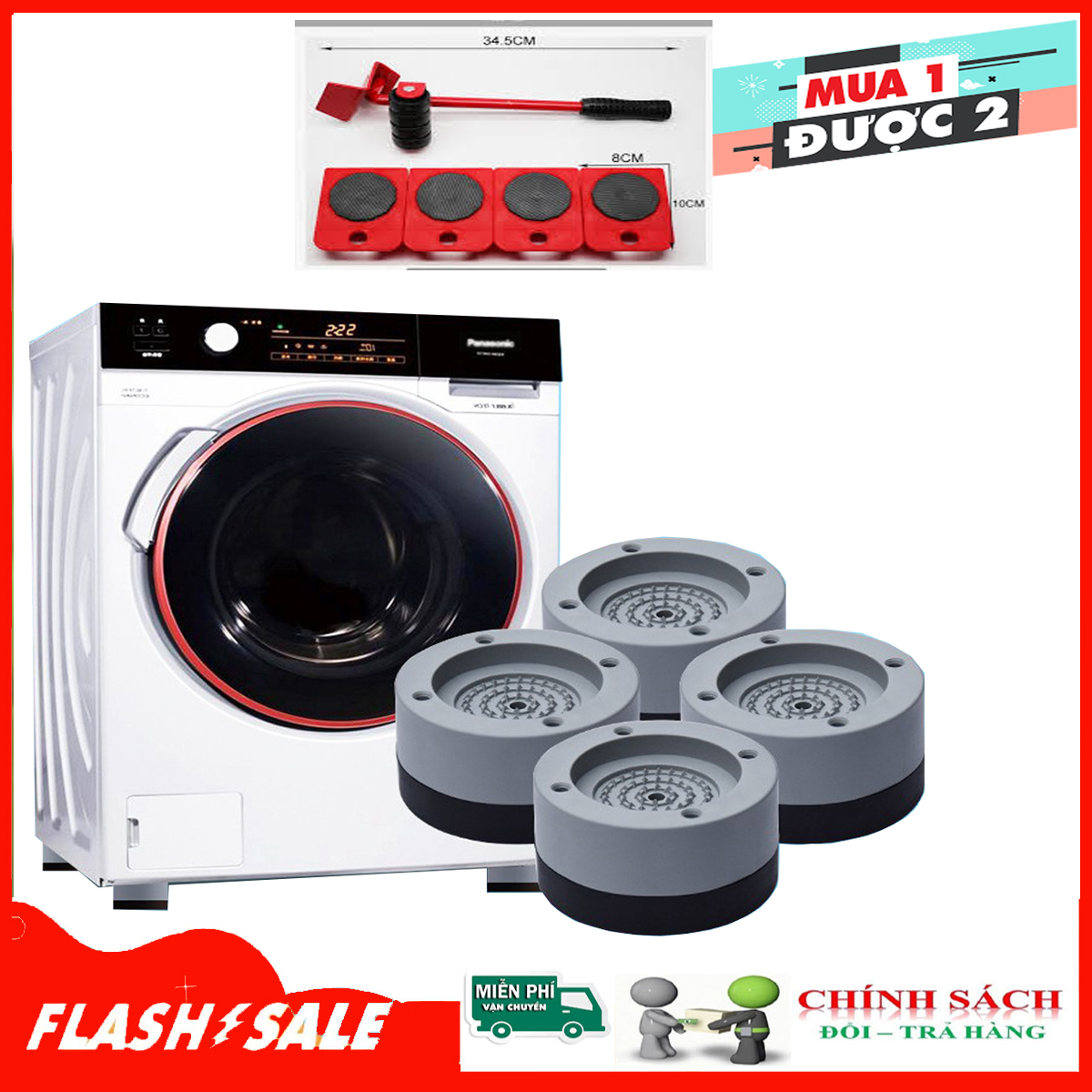 { MUA 1 Tặng 1 } Chống rung máy giặt, Sét 4 miếng đệm chống rung máy giặt. Tặng kèm Dụng cụ di chuyển đồ thông minh, Đế chống rung máy giặt, Kệ chống rung máy giặt giảm tiếng ồn hiệu quả, cho máy giặt, bàn ghế - Center shop