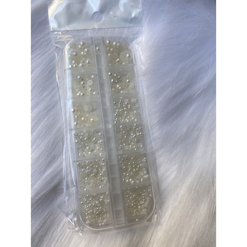 Set Ngoc Trai nửa mix size trắng trang trí móng