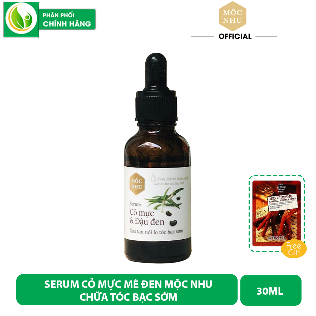Serum Mộc Nhu Cỏ Mực & Đậu Đen Tri Tóc Bạc, Ngăn Rụng Tóc 30ml - Serum Tri Toc Bac
