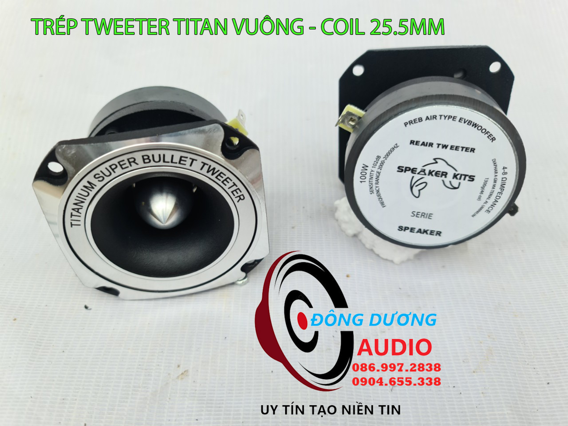 GIÁ 1 CỦ LOA TREBLE TITAN TWEETER MẶT VUÔNG COIL 25MM + 1 TỤ 3,3MF 250V TỐT