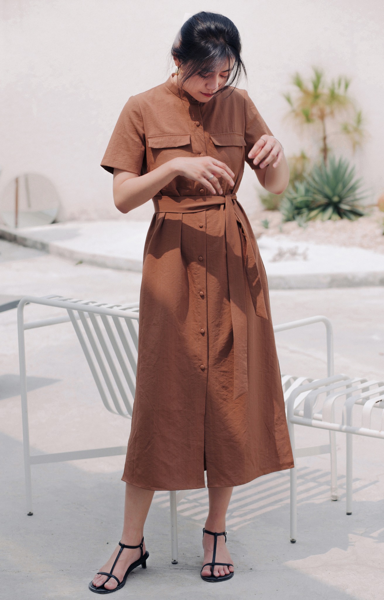 Chicka Chicka - Đầm sơ mi Pocket shirt dress - Brown
