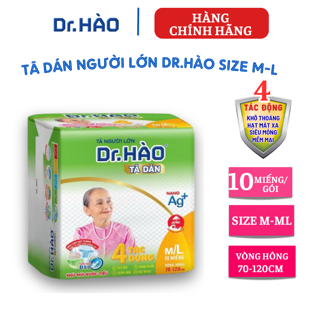 {Hàng chính hãng} Tã dán người lớn Dr. HÀO size M/L 10 miếng, Bỉm dán người già siêu thấm, khô thoáng, tả giấy người bệnh chống hăm, khử mùi.