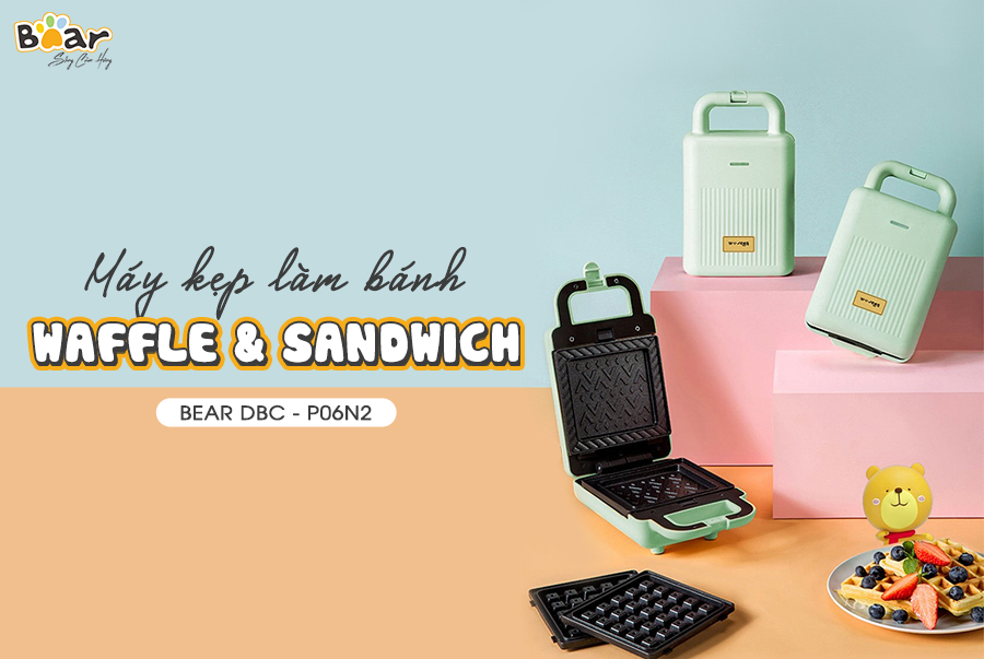 Máy kẹp nướng bánh mì sandwich & waffle Bear DPC-P06N2 cho bữa sáng tiện lợi