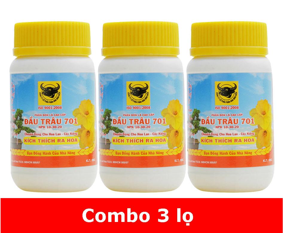 Combo 3 lọ phân bón đầu trâu npk 701 bình điền kích thích ra hoa - 100g x3, phan bon la dau trau 701