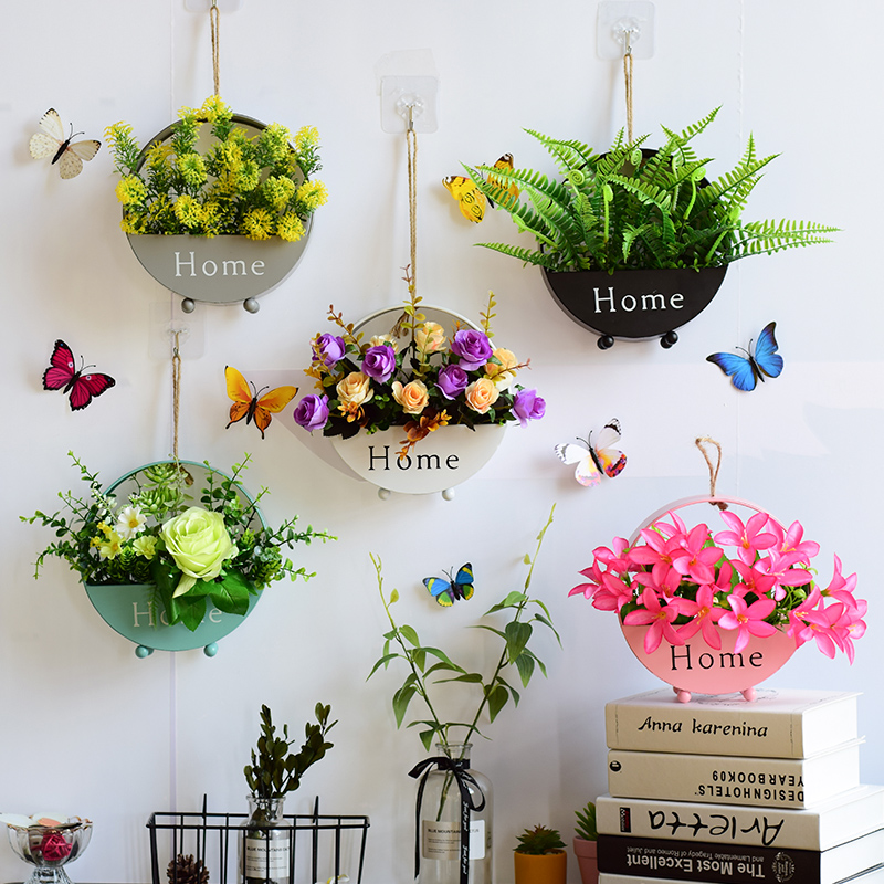 Giỏ hoa treo tường, hoa giả trang trí phòng khách kiểu Hàn Quốc có đế để bàn (tặng 01 móc dán tường 3D)