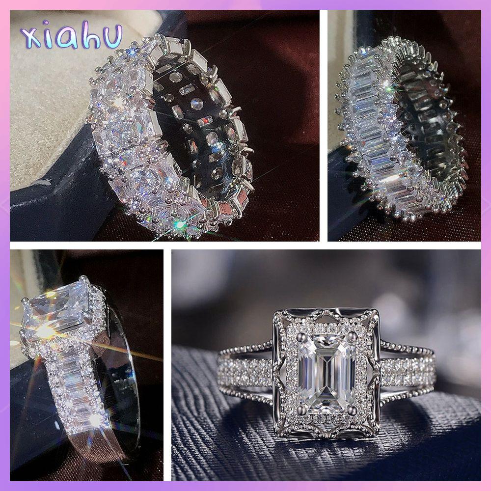 01 nhẫn Zircon pha lê sapphire trắng rhinestone sang trọng làm bằng hợp kim - INTL