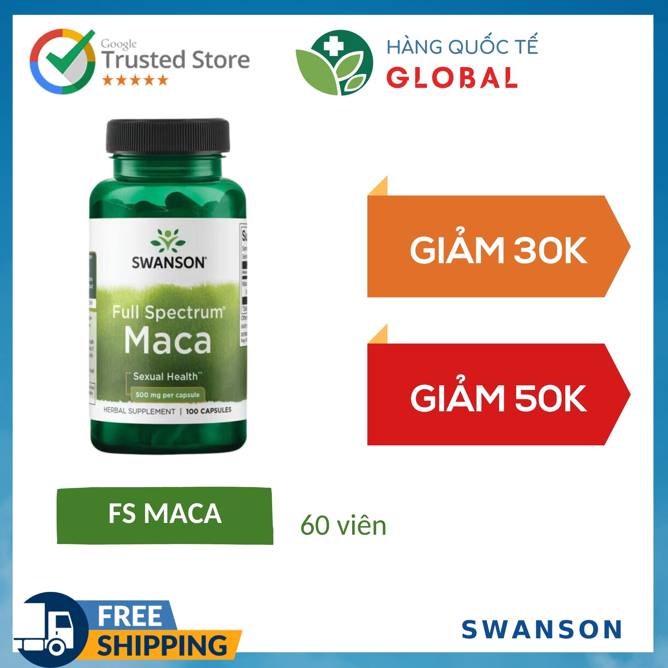 International Products SWANSON MACA 500mg, 100 tablets, Supports