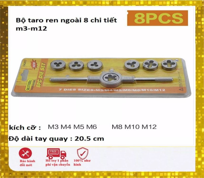 Bộ tay quay taro ren ngoài 8 chi tiết từ M3 đến M12 hàng Đài Loan