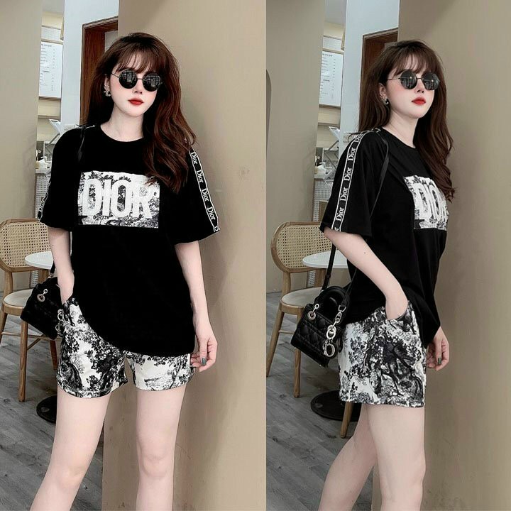 [FREESHIP]Đồ bộ thun đùi form rộng họa tiết kí tự hiện đại (size 45kg đến 70kg)