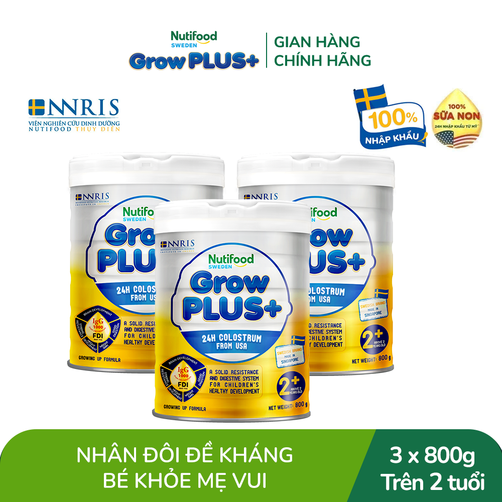 Combo 3 Sữa non GrowPLUS+ (vàng) - Hỗ trợ tăng cường đề kháng trên 2 tuổi Singapore tăng cường hệ miễn dịch và hấp thu chất dinh dưỡng (3lon x Lon 800g) - Grow Plus+