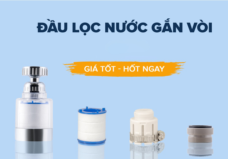 Đầu lọc nước gắn vòi trực tiếp,vòi lọc nước đa năng xoay 360 độ tặng đầu nối đa năng