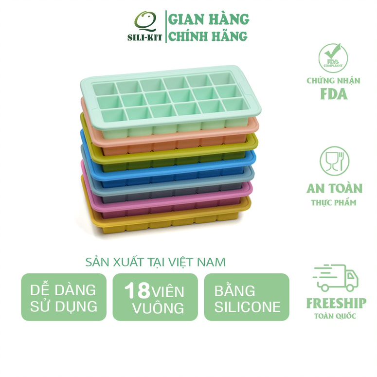 Khay làm đá silicone SILIKIT 18 ngăn , khay đá viên, khuôn rau câu, khuôn làm socola