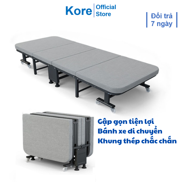 Giường gấp văn phòng, Giường ngủ trưa đa năng gấp gọn có bánh xe, gấp 3 khúc tiện lợi