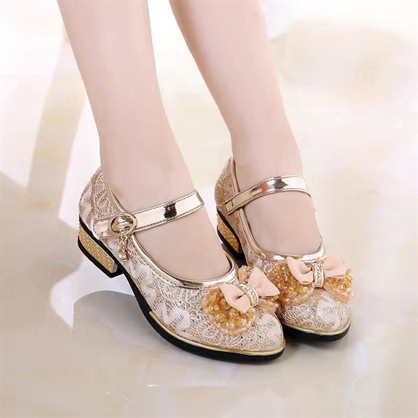 Giày cao gót kim tuyến nơ vàng - g195