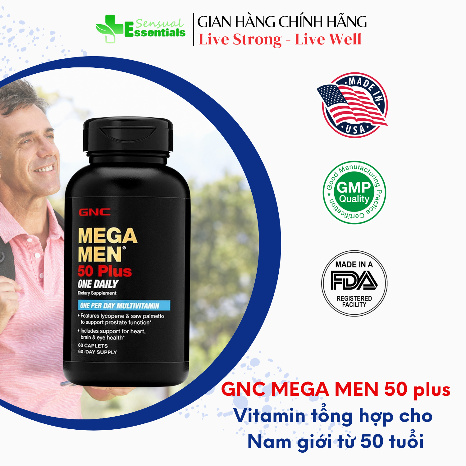 [CHÍNH HÃNG] Viên uống bổ sung vitamin Cao Cấp GNC Mega Men 50 plus one daily cho Nam giới từ 50 tuổi