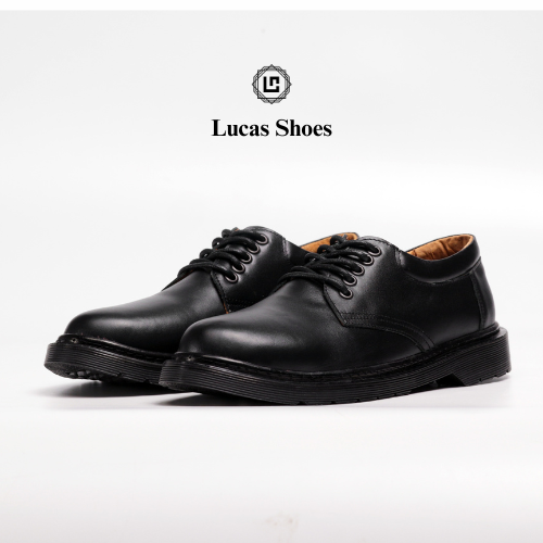 Giày tây nam, giày da dr.8053 full black da bò nappa, lucas shoes bảo hành 1 năm