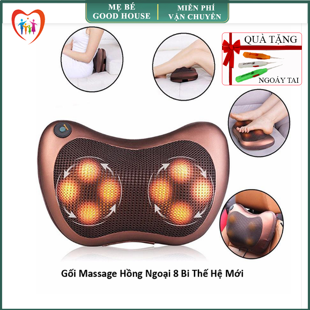 Gối massage hồng ngoại 8 bi thiết kế gọn nhẹ, dễ sử dụng, bảo hành 12 tháng, lỗi 1 đổi 1 trong 7 ngày
