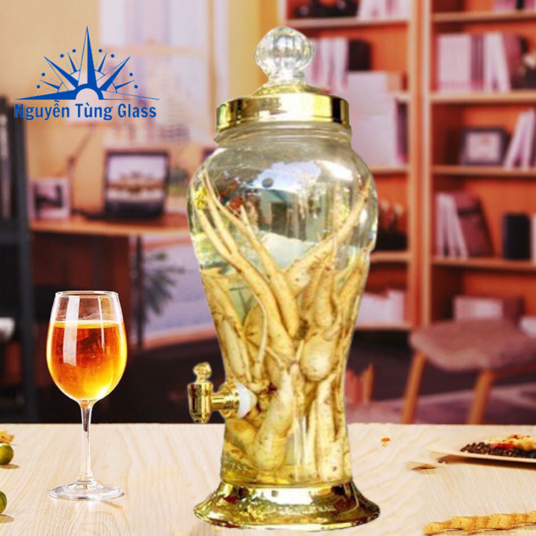Bình ngâm rươu sâm thủy tinh phú hoà 4 lít có van